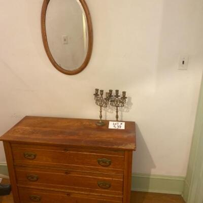 A539 Antique Three Drawer Dresser with Mirror 