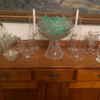 D575 Cut Glass  Punch Bowl with Etched Votives 