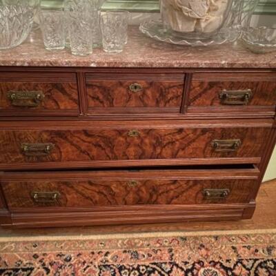 D569 Antique Victorian 5 Drawer Marble top Dresser 