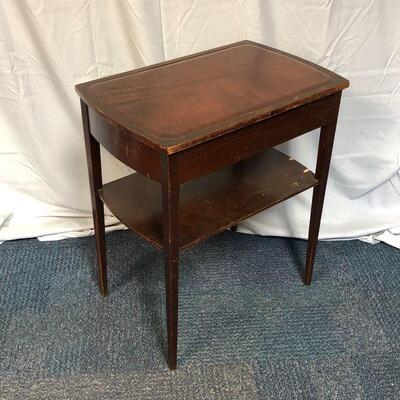 Lot 3 - Solid Wood Side Table with Drawer and Leather Top LOCAL PICKUP ONLY