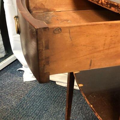 Lot 3 - Solid Wood Side Table with Drawer and Leather Top LOCAL PICKUP ONLY