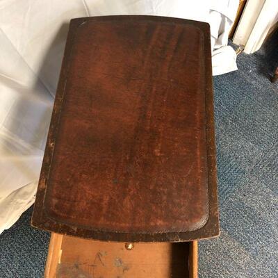 Lot 3 - Solid Wood Side Table with Drawer and Leather Top LOCAL PICKUP ONLY