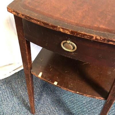 Lot 3 - Solid Wood Side Table with Drawer and Leather Top LOCAL PICKUP ONLY