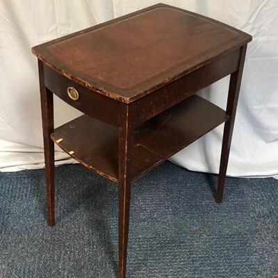 Lot 3 - Solid Wood Side Table with Drawer and Leather Top LOCAL PICKUP ONLY