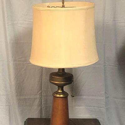 Lot 13 - Mid-Century Wood and Brass Lamp LOCAL PICK UP ONLY