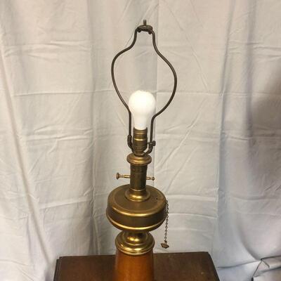 Lot 13 - Mid-Century Wood and Brass Lamp LOCAL PICK UP ONLY