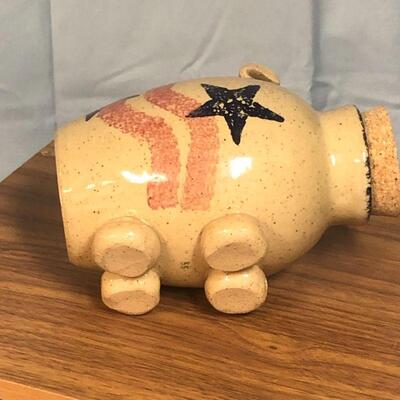 Lot 24 - Stoneware Folk Art Pig with Cork Bank GOOGLE THIS