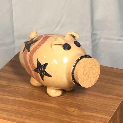 Lot 24 - Stoneware Folk Art Pig with Cork Bank GOOGLE THIS