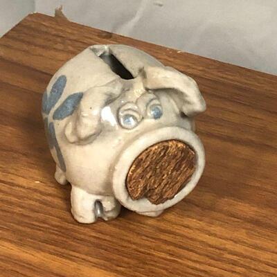 Lot 25 - Stoneware Folk Art Pig with Cork Bank