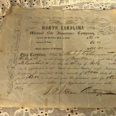 Lot 82 - Antique North Carolina Insurance Certificates