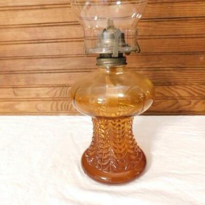 Amber Glass Post Oil Lamp 16