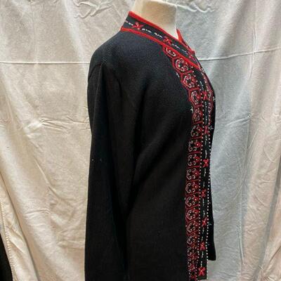 Storybook Knits Red & Black Hidden Button Sweater Size L YD#020-1220-02002