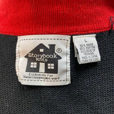 Storybook Knits Red & Black Hidden Button Sweater Size L YD#020-1220-02002