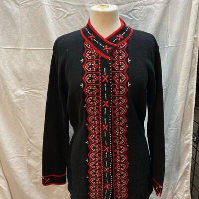 Storybook Knits Red & Black Hidden Button Sweater Size L YD#020-1220-02002