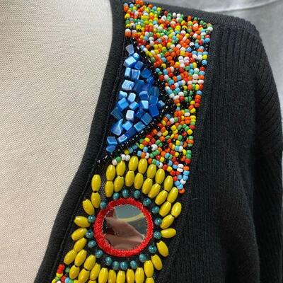 The Collective Works Of Berer2 Colorful Beaded Black Ribbed Sweater Size 2XL YD#020-1220-02003