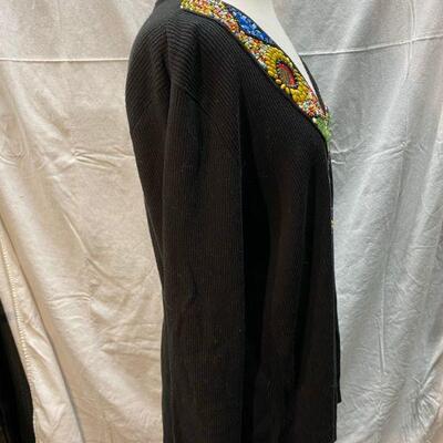 The Collective Works Of Berer2 Colorful Beaded Black Ribbed Sweater Size 2XL YD#020-1220-02003