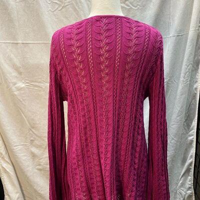 Newport News Magenta Fuchsia Lightweight Cable Knit V-neck Sweater Tunic Size L YD#020-1220-02005