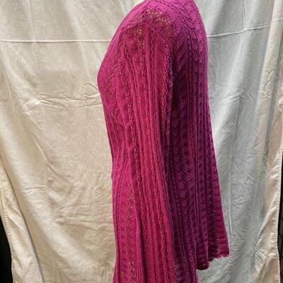 Newport News Magenta Fuchsia Lightweight Cable Knit V-neck Sweater Tunic Size L YD#020-1220-02005