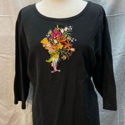 Bob Mackie Wearable Art 3/4 Sleeve Black Embroidered Shirt Size XL YD#020-1220-02009