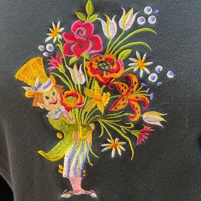 Bob Mackie Wearable Art 3/4 Sleeve Black Embroidered Shirt Size XL YD#020-1220-02009