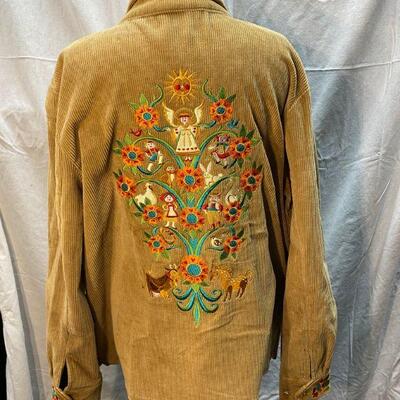 Bob Mackie Wearable Art Tan Corduroy Embroidered Button Up Long Sleeve Shirt Size XL YD#020-1220-02025