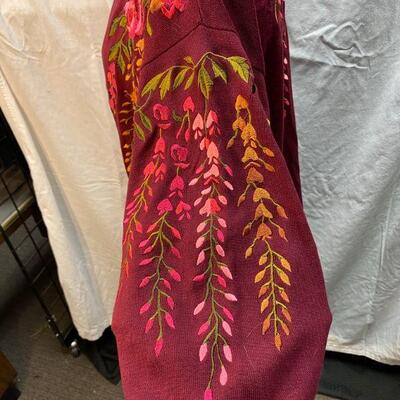 Linea by Louis Dell'Olio Dark Red Floral Embroidered Cardigan Sweater Size Large YD#020-1220-02029