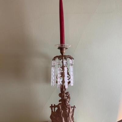 C613 Antique Victorian 3 piece Girondole Candlestick Set  with Mirror 