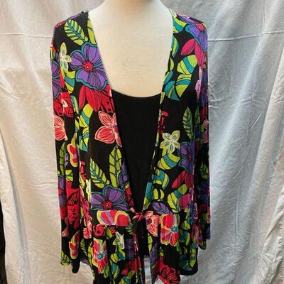 Slinky Brand Colorful Tropical Tie Front Mock Top Size Large YD#020-1220-02034
