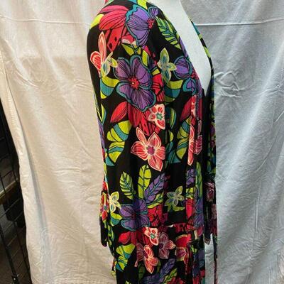 Slinky Brand Colorful Tropical Tie Front Mock Top Size Large YD#020-1220-02034