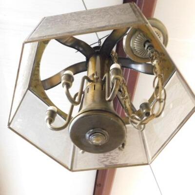 Vintage Brass and Glass Chandelier 
