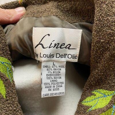 Linea by Louis Dell'Olio Olive Green Textured Wool Coat with Colorful Floral Embroidery Size L YD#020-1220-02037