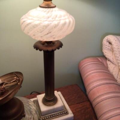 C618 Antique Opalescent Glass Lamp & Fixture