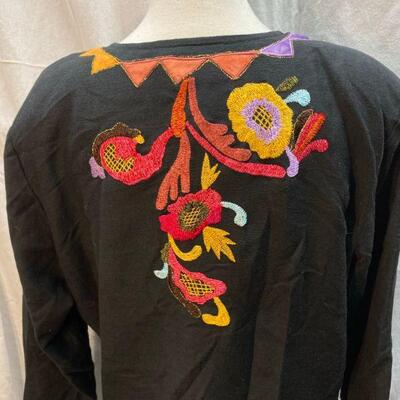 Indigo Moon Black Fringe Edge Patch work Embellished Embroidered Coat Jacket Size L YD#020-1220-02041