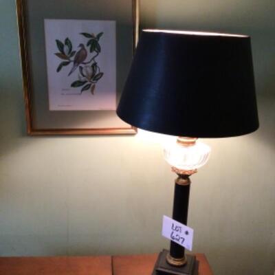 C627 Vintage Black Marble Lamp and Signed Print 