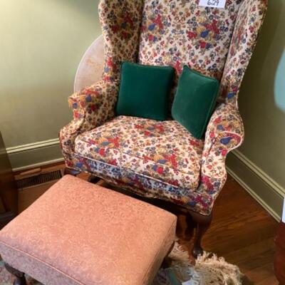 C 629 Vintage Upholstered Wingback Chair with Footstool 