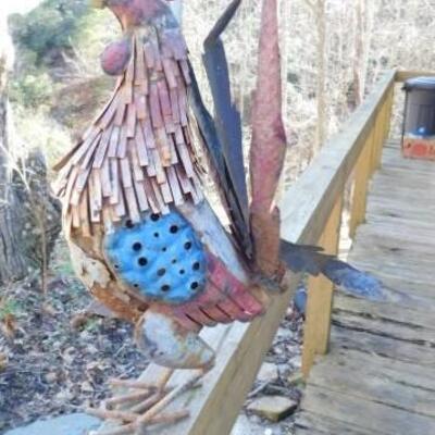 Metal Yard Art Rooster Long Tail 18