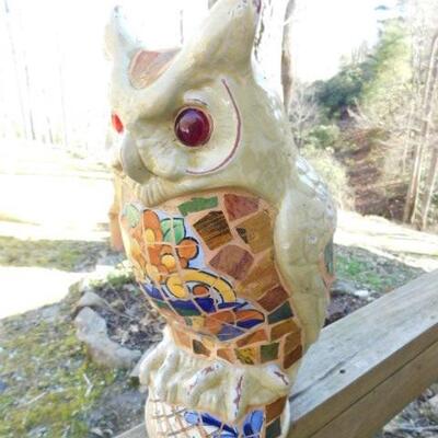 Impressive Heavy Pottery Owl with Mosaic Tile Accents 14