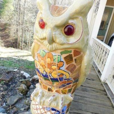 Impressive Heavy Pottery Owl with Mosaic Tile Accents 14