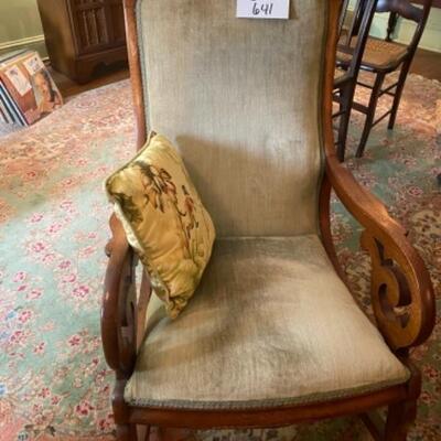 C641 Antique Victorian Velvet Lincoln Rocking Chair 