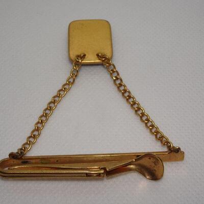 Gold Tone Tie Bar, Glass Pendant with Viking solder 
