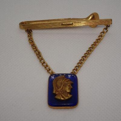 Gold Tone Tie Bar, Glass Pendant with Viking solder 