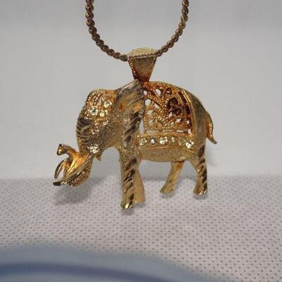 Gold Tone Lucky Elephant Necklace 