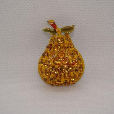 MCM Rhinestone Yellow Pear Pin, Fruit Jewelry