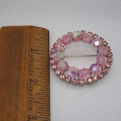 Pretty in Pink Rhinestone & Crystal Oval Brooch, Mid Century Jewelry 