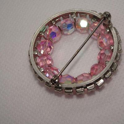 Pretty in Pink Rhinestone & Crystal Oval Brooch, Mid Century Jewelry 