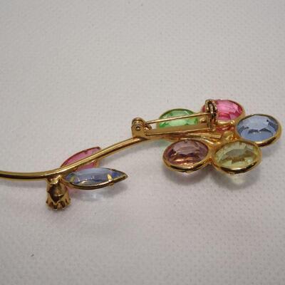 Rainbow Rhinestone Colored Flower Brooch, Statement Jewelry - Reserve 
