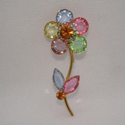 Rainbow Rhinestone Colored Flower Brooch, Statement Jewelry - Reserve 