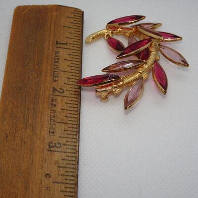 Beautiful Pink & Fuchsia Rhinestone Leaf Brooch CoroCraft - Reserve 