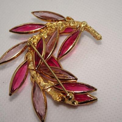 Beautiful Pink & Fuchsia Rhinestone Leaf Brooch CoroCraft - Reserve 