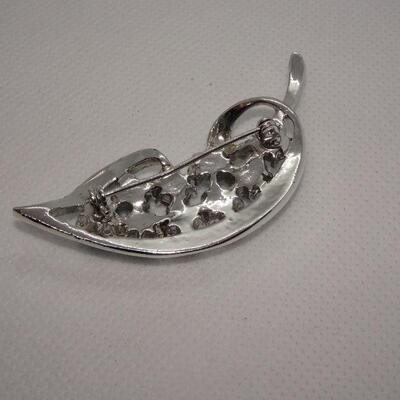 Silver Tone Blue Rhinestone Brooch Pin 